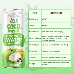 Eau de coco Yuzu 320ml Boisson d'hydratation tropicale végétalienne sans sucre Marque distributeur OEM Vietnam - Product Image 2