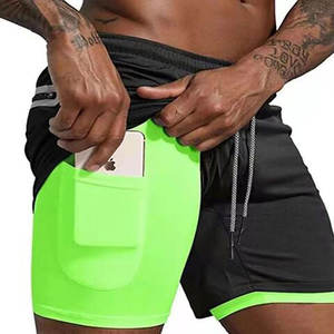 Men's Premium 2-in-1 Gym Shorts with Breathable Mesh Hole Solid <b>Pattern</b> Casual Style Inner <b>Tights</b> for Exercise Training Fitness - Product Image 1
