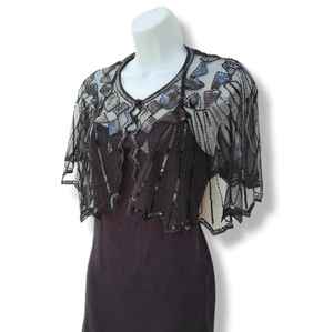 Flecos elegante capa burlesca con hebras de cuentas lentejuelas hermosa silueta recta sujeta cuello envoltura festiva para Club - Product Image 1