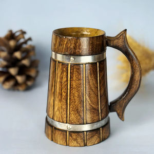 Mug en bois personnalisé Manglam, classique, fait à la main, avec poignée, paille, portable, écologique, pour la maison, le bureau, les voyages, le camping en plein air - Product Image 1