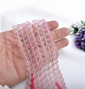 ลูกปัดโรสควอตซ์ทรงกลมเว้าขนาด 8 มม. ถึง 9 มม. หินธรรมชาติสำหรับทำเครื่องประดับชั้นดี - Product Image 4