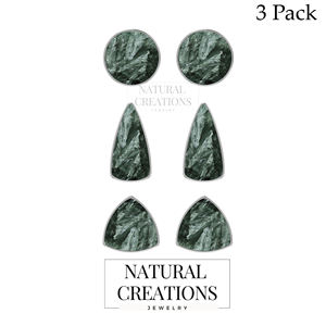 Pendientes de Plata de Ley 925 con Serafinita en Forma de Bala, Engaste de Bisel, Joyería de Moda Hecha a Mano, Paquete de Regalo para Fiesta, 3 Unidades - Product Image 3