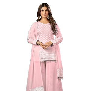 Collection de costumes de style pakistanais Heavy Rayon Handwork Georgette Palazzo Sharara - Product Image 1