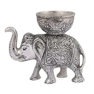 Neuankömmling Hand gefertigtes Metall New Good Luck Dekorative Silber Antiqued Elephants Bowl Terrarium oder Kerzenhalter mit Farbe