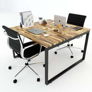 Table en teck de style industriel 120x120cm pour 2 personnes avec pieds en acier assemblés en bois HBWD011 - Product Image 3
