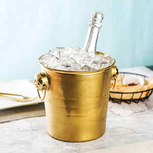<b>Gold</b> Color Premium Metal <b>Ice</b> <b>Bucket</b> with Lid Handle Tongs & Ultimate Beverage Chilling - Product Image 1