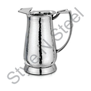 Carafe à eau de service impériale avec bec unique couleur argent miroir poli acier inoxydable à paroi unique martelée au prix de gros - Product Image 1