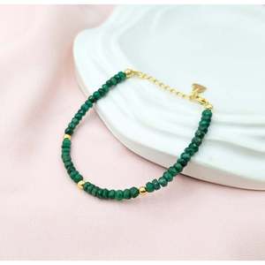18K Vintage Stainless Steel <b>Beaded</b> <b>Bracelet</b> with Heart-shaped Emerald Corundum and Diamond Religious Gift for Anniversaries - Product Image 4
