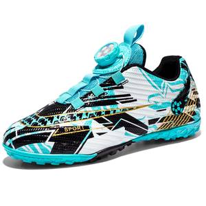 Chaussures de football pour enfants à <span class=keywords><strong>lacets</strong></span> rotatifs, tige en TPU, <span class=keywords><strong>crampons</strong></span> en caoutchouc TF, protection des orteils, vente en gros, usine OEM - Product Image 1