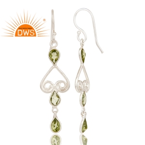 Best selling fine sterling <b>silver</b> natural Peridot gemstone <b>dangle</b> <b>earring</b> custom jewelry manufacturer - Product Image 4