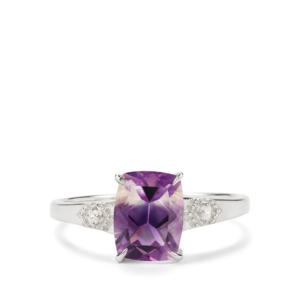 Bague en argent sterling plaqué rhodium avec améthyste en forme de sablier et zircon blanc 2,19 ct, style vintage géométrique, certifiée IGI - Product Image 2