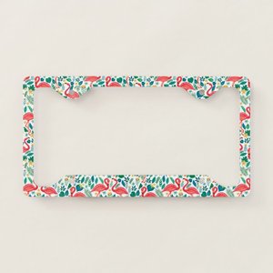 ArtOnWear Plastic <b>Pink</b> Flamingos and Tropical Flowers License Plate <b>Frame</b> Pattern - Product Image 1