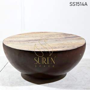 Mesa de centro de madera maciza industrial india con diseño de mesa de centro de muebles de sala de estar de diseñador comercial de metal desgastado - Product Image 3
