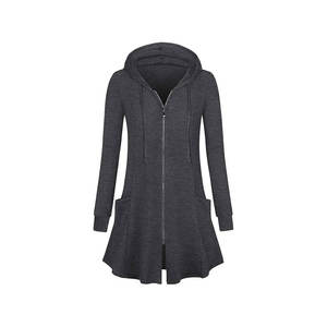 Sweat à capuche décontracté de couleur unie avec poche frontale zippée pour femme - Product Image 2