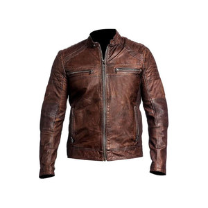 Veste en cuir décontractée à fermeture éclair de couleur unie pour hommes Vestes en cuir - Product Image 1