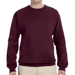 Kaus katun warna Maroon untuk dijual Pullover OEM kualitas tinggi Kaus katun Crewneck polos celup