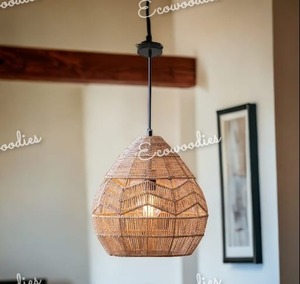 โคมไฟระย้าไม้ไผ่สานพร้อมสายปรับได้สำหรับแขวนเพดานตะกร้าสาน - Product Image 1