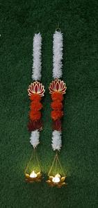 Hermoso Lotus Jasmine Gajra Marigold colgante, decoración de tapices, decoración de Diwali, Lotus Diya, Indian Puja Mandir telón de fondo - Product Image 4