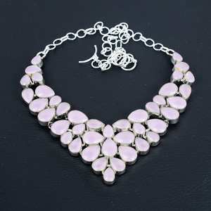 925 argent Sterling rose Rose Quartz fait à la main collier religieux chrétien bijoux lien chaîne à la main pour les mariages anniversaire - Product Image 1