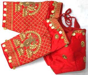 เสื้อเบลาส์ผ้าส่าหรีผ้าไหมพร้อมกระดุมปักสำหรับผู้หญิงชุดอินเดียพื้นเมืองแขนสั้นสำหรับงานแต่งงานงานปาร์ตี้เทศกาล - Product Image 2