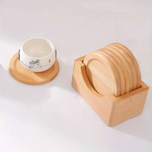 . Juego de posavasos de madera maciza elaborado con detalles rústicos naturales, ideal para evitar marcas en superficies de primera calidad. - Product Image 2