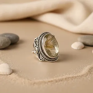 Anillo de Cuarzo Rutilado en Oro de 10K y Plata 925 para Mujer, Joyería Fina Delicada y Elegante con Baño de Vermeil, Certificado GRS - Product Image 3
