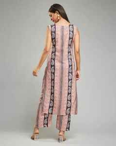 Moneyfab mezcla de rayón sin mangas largo Kurti para mujer elegante estampado recto Kurta Ropa Étnica Casual y ropa de oficina al por mayor - Product Image 4