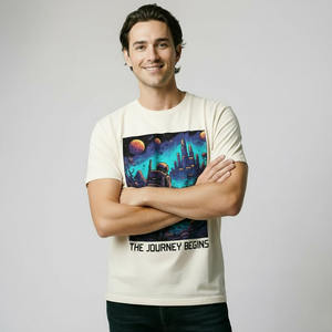 เสื้อยืดคอกลมสำหรับผู้ชาย, ผ้าฝ้ายลายกราฟิกผสมสไตล์ลำลอง - Product Image 3