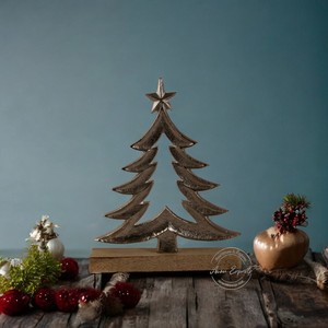 Antique Finish Metal <b>Christmas</b> <b>Tree</b> Decor with Star Topper Perfect for Holiday Table Centerpiece and Festive Display - Product Image 5