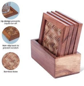 Juego de posavasos Chatai de madera hechos a mano, decoración de cuatro mesas de centro, accesorios de cocina de madera de Acacia decorativos - Product Image 5