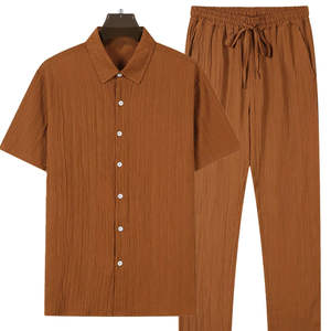 Trajes de playa informales de dos piezas para primavera y verano para hombre de fabricante al por mayor con ropa transpirable de poliéster 100% teñida sólida - Product Image 1