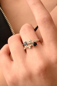 Última colección de lujo de zafiro azul natural y anillo ajustable de diamantes Anillo de lujo de oro blanco de 14 quilates para mujeres y niñas - Product Image 6