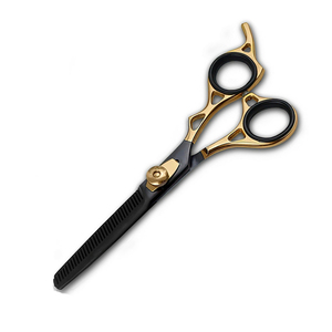 Poignée fantaisie cheveux beauté amincissement ciseaux noir et or enduit 6.5 pouces cisailles à cheveux en acier inoxydable avec vis réglable - Product Image 3