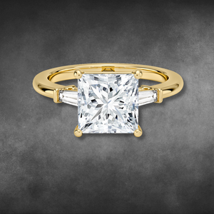 Bague en diamant de culture 14KT 18KT or jaune, taille princesse, trois pierres avec diamants baguette effilés, pour femmes, bijoux fins - Product Image 1