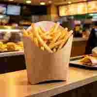 Afhaallocaties voor eten: friet, kipnuggets, kartonnen voedselverpakkingen