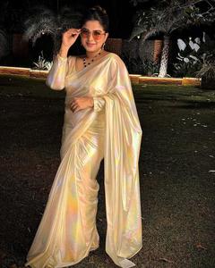 Nuevo Diseño, Tela Importada, Hermoso Sari Unicornio Cromado en Tonos de Arcoíris - Product Image 5