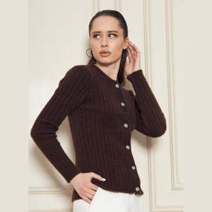 Cárdigan de Punto Acanalado con Hilo de Pluma de Textura Suave para Mujer, Cárdigan Abotonado, Cálido, Elegante y Cómodo, Servicio ODM OEM - Product Image 1