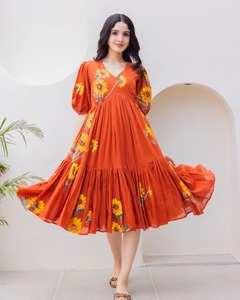 Vestido Midi de Algodón Hecho a Mano para Mujer, Vestidos Informales con Estampado Floral, Cómodo, Personalizado, Regalo de Boda - Product Image 1