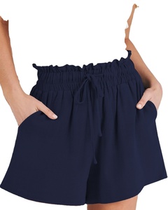 Shorts d'été à taille haute et volants pour femmes, taille élastique avec cordon de serrage, shorts de plage amples, plusieurs tailles et couleurs - Product Image 1