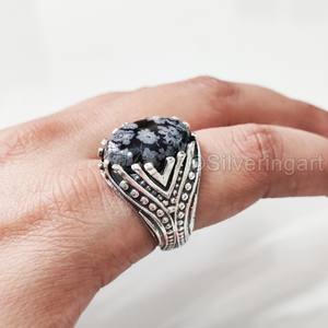 Grossiste Bague pour homme Bague flocon de neige naturel Obsidienne Pierre de naissance Bague toutes tailles Bijoux de fête arabe Bague en argent sterling 925 - Product Image 3