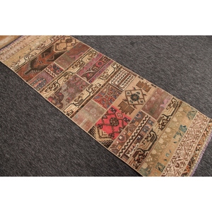 Tapis turc vintage, tapis patchwork 2,4x7,1 pieds, petit tapis géométrique marron - Product Image 4