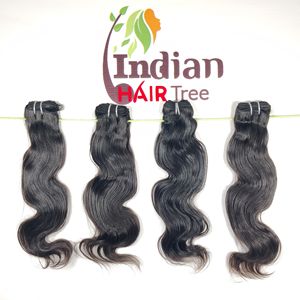 Extensiones de Cabello Humano Indio de la Mejor Calidad, Super Double Drawn, Estilo Bodywave, Color Negro Natural, para Mujeres, por Exportación - Product Image 1