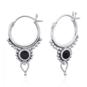 Pendientes de aro de plata 925 con piedra negra antigua colgante, joyería fina de plata única para venta al por mayor - Product Image 2