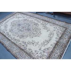 พรมวินเทจสไตล์ตุรกี ขนาด 6.1x9.8 ฟุต พรมขนาดใหญ่ สีขาวล้วน - Product Image 4