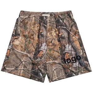 <b>Men</b> Camouflage Printed Polyester Swim <b>Trunks</b> Regular Fit Breathable Woven Shorts Front Logo Dried Leaves Pattern - Product Image 1
