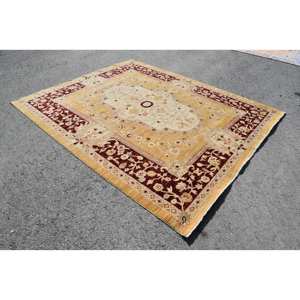 Alfombra turca Vintage de área grande estilo Kilim clásico amarillo rojo patrón de retazos 7,8X9,7 pies Material de lana látex para habitación de pasillo - Product Image 2