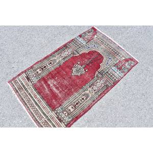 พรมตุรกีโบราณขนาด2,7x4,7ฟุตพรมเบจสีแดงคลาสสิก - Product Image 4