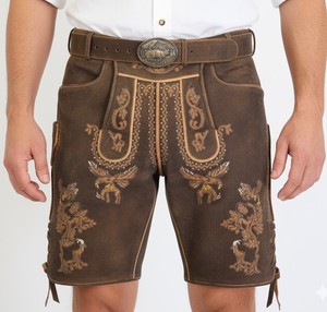 Pantalon en cuir véritable 100% de haute qualité pour hommes, Lederhosen allemand à carreaux, short respirant, costume bavarois pour l'Oktoberfest - Product Image 3