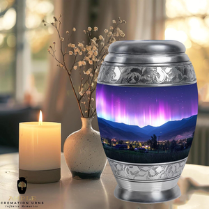 Elegante urna de cremación de aluminio recubierta de Meena grande (220 pulgadas cúbicas) y recuerdo (3 pulgadas cúbicas) urnas de cremación Premium - Product Image 6