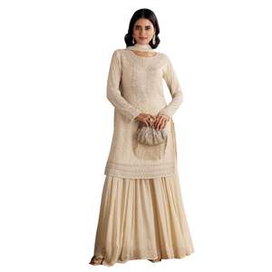 Costume Kurta Palazzo Neutre Avec Cutdana Et Paillettes Travail En Gros Vêtements Ethniques Pour Femmes OEM Vêtements Usine Fournisseur En Vrac - Product Image 4